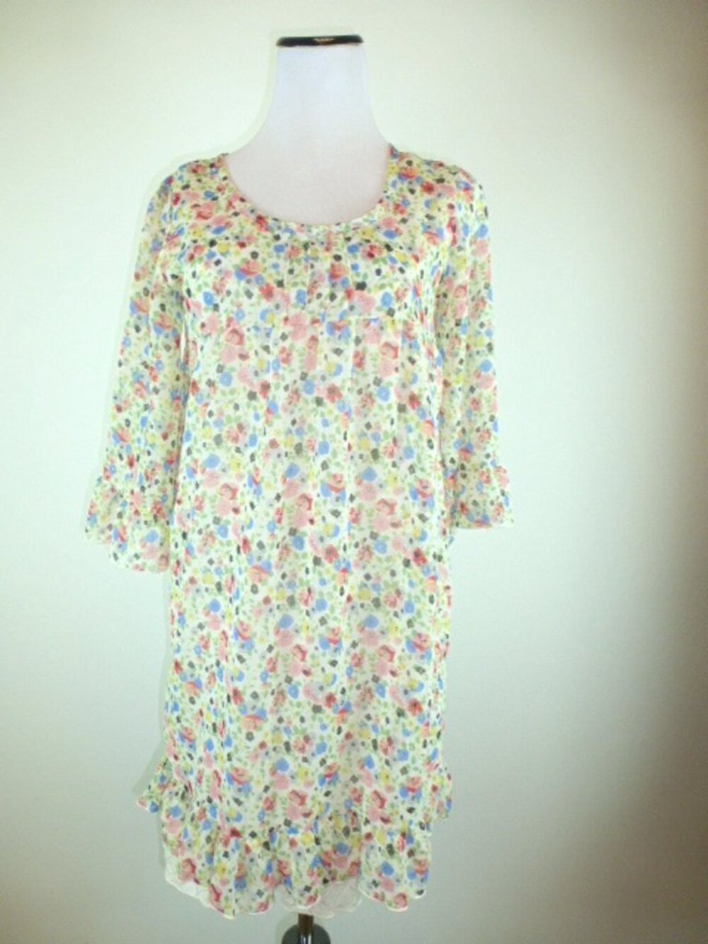 MICHEL KLEIN DRESS floral boho hippie shabby chic lined  4 6 semi sheer layered